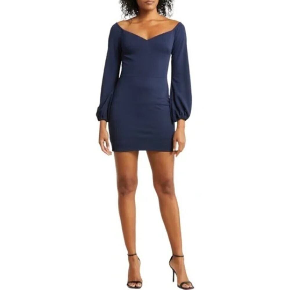 Dress the Population Esperanza Long Sleeve Bodycon Dress Women's XL Navy Blue